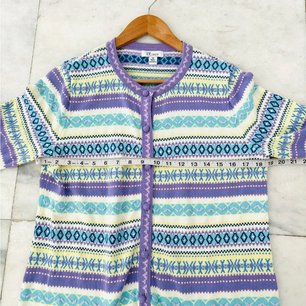 The Tog Shop Cardigan Sweater Fair Isle Purple Ivory Sequin Knit Women M Holiday